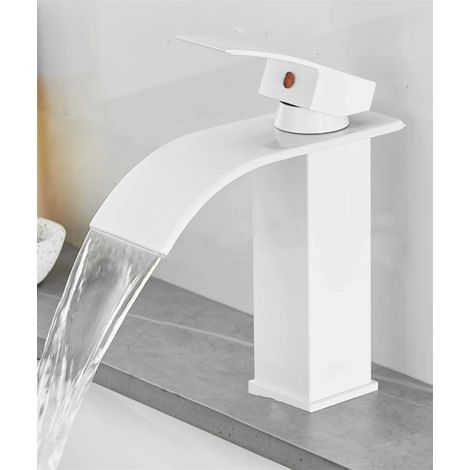 Robinet De Lavabo À Bouche Plate, Cascade Blanche, Style Nordique, Moderne Et Minimaliste, Mitigeur De Lavabo De Salle De Bains, Robinet D'eau (1/5)