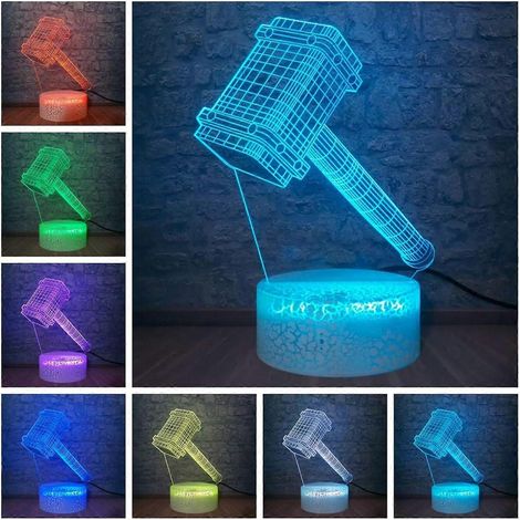 Lampe de nuit 3D SCSYV, lampe à illusion 3D Marteau de Thor, décoration pour chambre à coucher avec télécommande, 16 couleurs changeantes, le cadeau idéal pour les enfants ou (1/5)