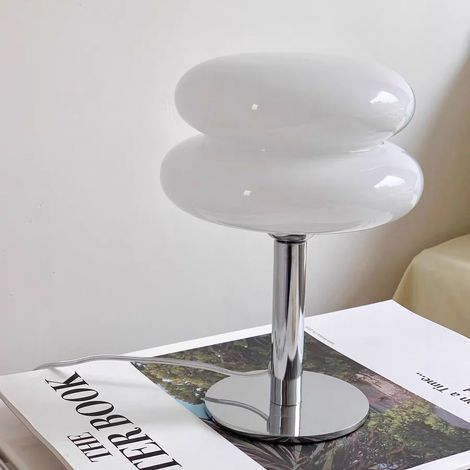 Lampe de table LED, lumière d'ambiance en verre rétro, jolie lampe de bureau à intensité variable, lampe de chevet (blanc) (1/5)