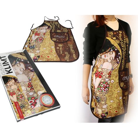 Delantal de cocina para mujer con diseño de Gustav Klimt besando a Carmani, ideal para regalar. (1/3)