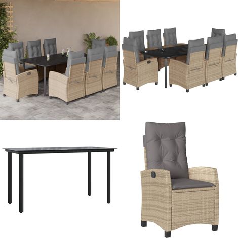 Ensemble à manger de jardin et coussins 9 pcs mélange beige - Chaise de jardin - Table de jardin (1/5)