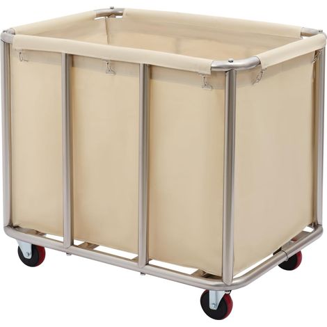 Panier à linge avec roulettes - 90 x 65 x 80 cm, cadre en acier inoxydable et tissu Oxford, beige, grand panier à linge robuste, panier à linge avec sac amovible pour hôtel, buanderie, maison