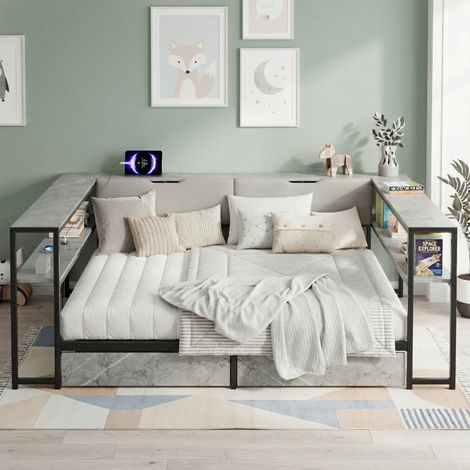 Bett Schlafbett Aufbewahrung 90x200 MDF Metall OKMYHOME