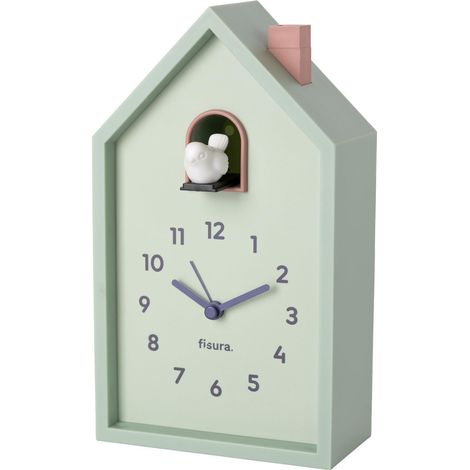 FISURA – Sveglia a cucù casetta verde menta. Sveglia analogica originale. Sveglia con lancette, tasto snooze e luce. Funzionamento: 3 batterie AA (non incluse) (1/4)