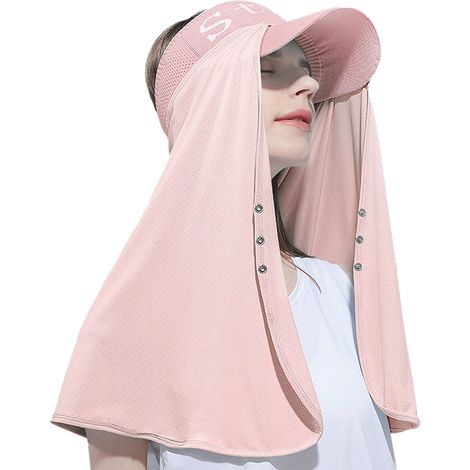 Chapeau-rideau de protection solaire pour l'été, protection du cou en extérieur, châle long en soie glacée anti-UV, masque avec chapeau (1/5)