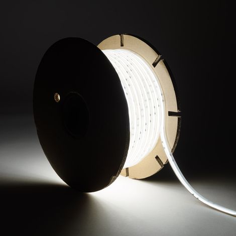 Striscia LED Regolabile 220V COB Autorettificata 320 LED/m BOBINA 50m 14W/m 1120lm/m SILICONE FLEX Larga 10mm Taglio 25cm IP65 5000K Bianco Freddo (1/2)