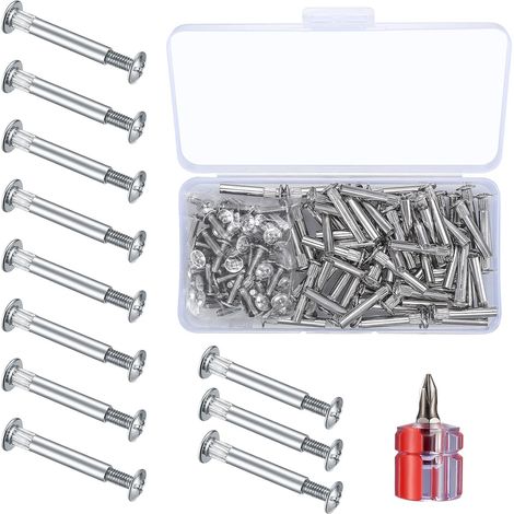 130 Pièces M4 Vis de Connexion (65 x Vis de Raccordement pour Meubles, 65 x Vis à Manchon), Vis de Connecteur d'Assemblage avec Douille 31-40 mm pour Meubles, Armoires, Placards, Bois (1/5)
