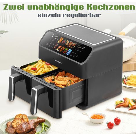 Airfryer 9 L XXL à double compartiment, 2000 W, écran LED, température 80 à 200 °C, noir HAVRYA (1/5)