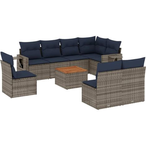Maison Exclusive - 9-teiliges Gartensofa-Set mit Kissen, grau, Po (1/5)