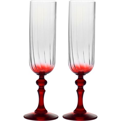 Flûtes à Champagne Lot de 2, 220 ml, Pied Rouge, Collection Bubble (1/5)