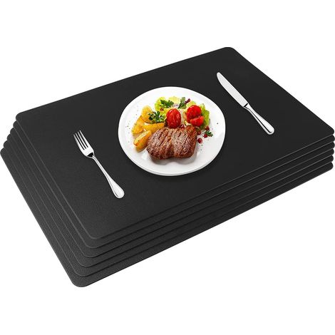 Serbien – Set mit 6 schwarzen Tischsets aus PU-Leder, 45 × 30 cm – Rutschfest und wasserdicht – Hitzebeständig bis 80 °C – Waschbar (1/5)