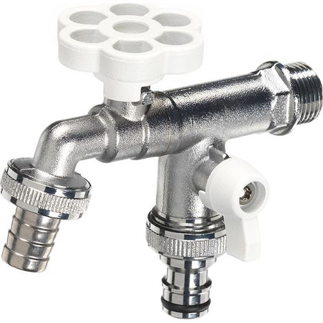 Rubinetto a Sfera Doppio per Fontana da Giardino con Fiore e Leva Colorate Belfer RUB/030 Bianco (1/2)