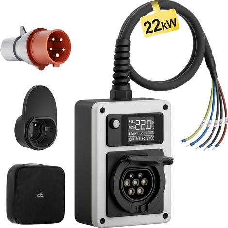 Cargador para vehículos eléctricos, 22 kW, ajustes de corriente regulables, 22 kW con aplicación, enchufe tipo 2. (1/2)