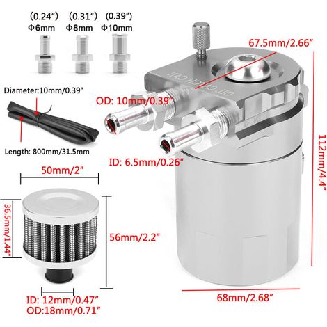 300ml Oil Catch Can Kit Universal Black Breather Baffled Aluminum Reservoir Tank(silver 300ML) (1/5)