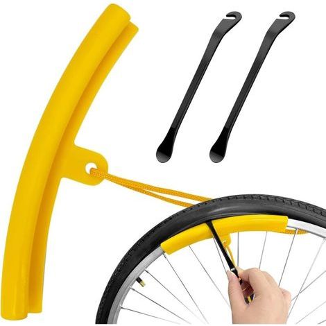 Lot de 2 démonte-pneus de vélo en métal - Avec protection de jantes en polyuréthane de 24 à 29" - Outil de changement de pneu de vélo robuste et doux pour les jantes - Pour VTT. vélo de trekking. vélo (1/5)