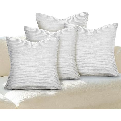 Housse de Coussin 40x40 cm, Coussin Velours Beige, Rayure Douces, Fermeture Éclair Invisible, Coussin Canape pour Canapé, Salon, Chambre, Balcon (1/5)