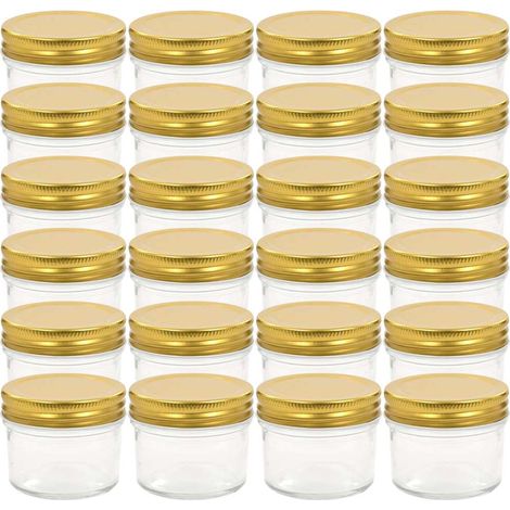 24 pcs Pots à confiture avec couvercles dorés Verre 110 ml (1/5)