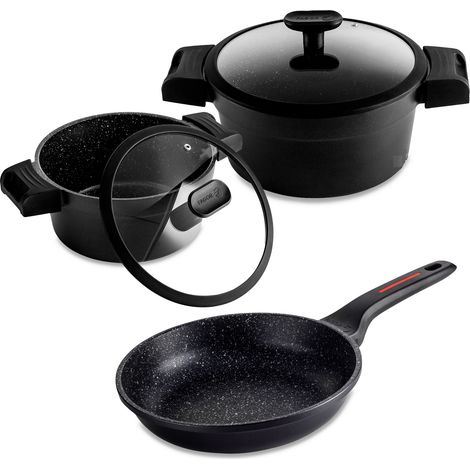 FAGOR Alutherm Batterie de Cuisine à Induction 5 Pièces Fonte d'Aluminium Antiadhésif sans PFOA  Noir