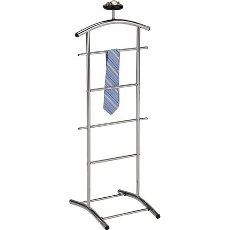 Idimex – Valet de chambre en métal chromé – Cintre pour vestes et chemises – 4 tringles – Étagère vide-poche pratique – Hauteur 112 cm