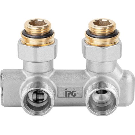 Bloc de dérivation équerre DN15 - 1/2 mâle x DN20 - 3/4 joint plat