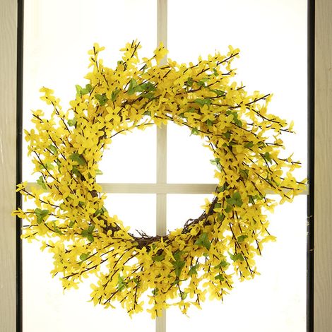 Guirlande Artificielle - 45 cm - Rotin et Fleur en Soie Synthétique - Décoration Porte d'Entrée Salon Chambre Bureau Café - 1 Pièce (1/5)