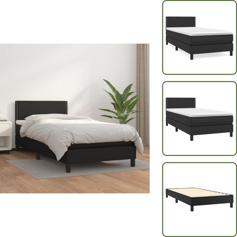 The Living Store Cama box spring con colchón cuero sintético negro 90x190 cm - Colchón de muelles