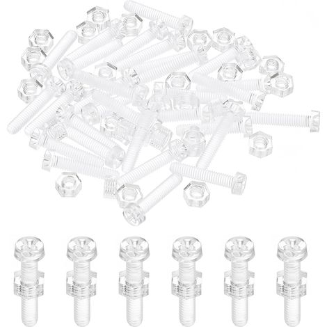 Vis et Écrous M4x20mm Écrous Hexagonaux en Acrylique Transparent, 50 Ensembles Plastique PC Boulons à Tête Ronde Phillips pour Accessoires de Machine, Transparent (1/5)