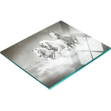 Tabla de cocina decorativa multifuncional de cristal con diseño de caballos blancos, 60x52 cm. (1/5)