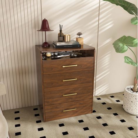 Tocador 60x40x118 cm nogal MDF con espejo abatible, taburete y almacenaje (1/5)