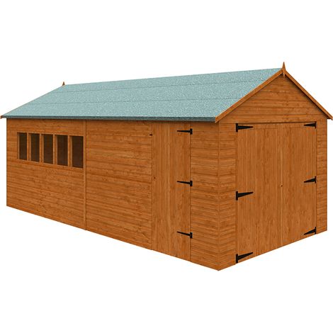 20 x 10 Feet Garage 12mm Shed - Solid Wood/Softwood/Pine - L595 x W295 x H272.7 cm - Burnt Orange