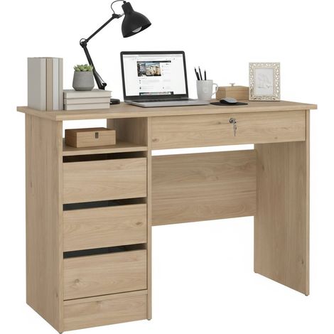 Dmora - Schreibtisch Franklin, Mehrzweckschreibtisch, Bürotisch für PC, Eckschreibtisch, 109x49 h76 cm, Eiche