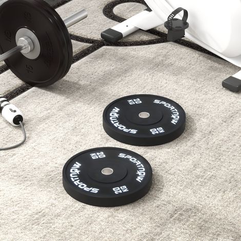 Lot de 2 disques de musculation de 20 kg pour haltères et barres, avec fixation de Ø5 cm, noirs (1/5)