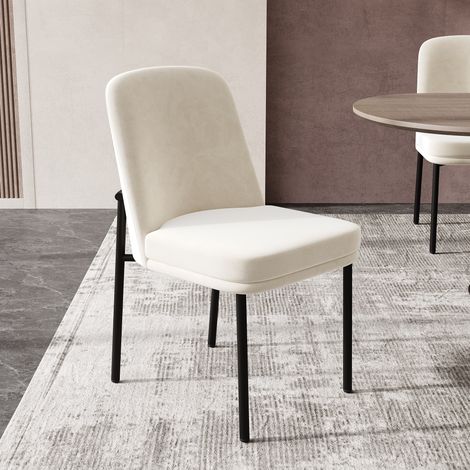 Esszimmerstühle 2er Set, Stühle, mit verdickten Sitzkissen und Metallbeinen, geeignet für Esszimmer, Wohnzimmer und Cafés, im modernen minimalistischen Stil, Schwarzer Rahmen, Samt , Beige (1/5)