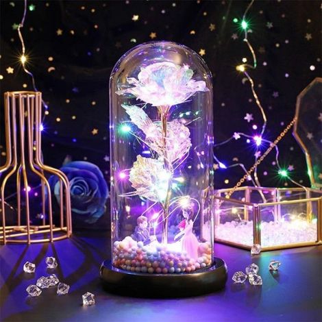Lampe LED Rose éternelle en feuille de verre, décoration pour la maison, chambre à coucher, Proposition de roses colorées (1/3)