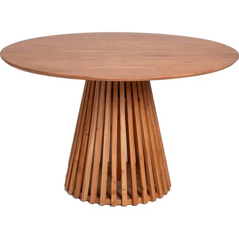 Made In Meubles – Table ronde en bois d'acacia 130x130cm – 4 places – Style moderne – Entretien facile avec chiffon doux (1/5)