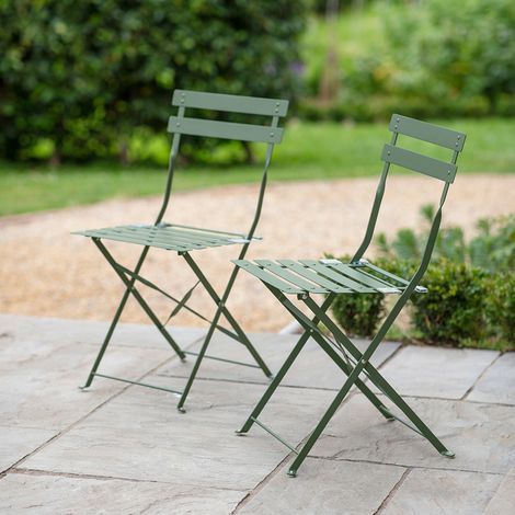 2 x Garden Trading Rive Droite Bistro Chairs Seat Thistle Green Outdoor Indoor (1/2)