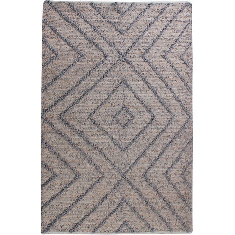 Tapis de Salon Rectangulaire en Jute et Polyester Tissé à la Main Gris Clair 160 x 230 cm - PANGIVO (1/2)