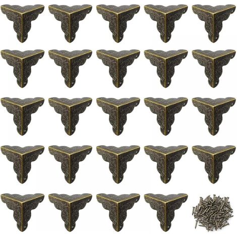 24 pièces de protection d'angle de meuble antique de 25 mm, protection d'angle vintage en métal pour meubles, boîte à bijoux, armoire (1/5)