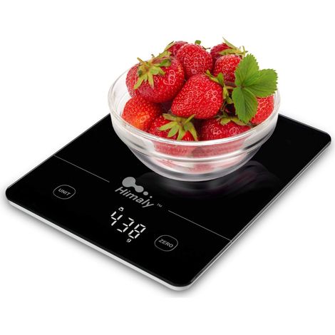 Balance de Cuisine Électronique, Balance Cuisine Tare Numérique, précision 5 kg, Ecran LCD, en Verre Trempé, Multifonctionnel, Conversions Liquides, Noir (1/5)