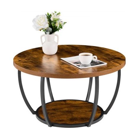Table Basse Ronde - Table de Salon en Bois à 2 Niveaux (1/5)
