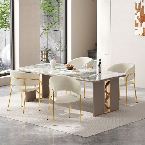 4er-Set Esszimmerstühle aus beigem Cord mit schrägen Metallbeinen und verstellbaren Füßen (1/5)