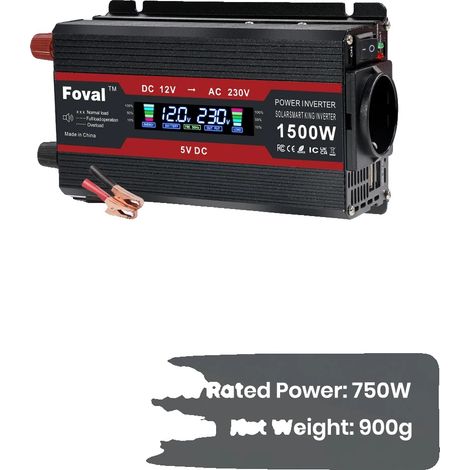 Wechselrichter, modifizierte Sinuswelle, zwei USB-Anschlüsse, 1500 W, 12 V, Schwarz (1/2)