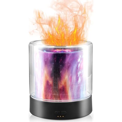 Difusor de aceites esenciales de 300 ml, difusor humidificador ultrasónico, difusor de aromaterapia con efecto llama, 3 modos con difusor de aceites esenciales de 7 colores (1/5)