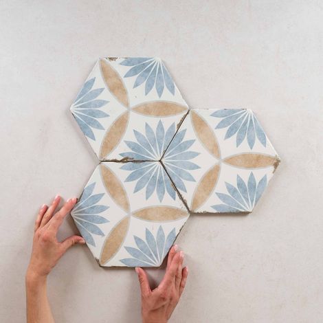 Carrelage imitation carreaux de ciment 21x25 cm – Grès cérame mat – Pose au sol et aux murs – Boîte de 0,52 m²