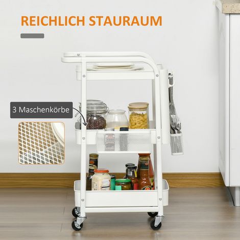 Chariot de cuisine blanc avec panneau ajouré, porte-serviette et paniers de rangement, 51,5 x 32 x 75,6 cm (1/4)