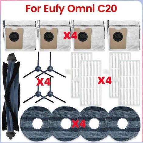 Pièces détachées pour aspirateur Eufy Omni C20 : rouleau principal, brosse latérale, filtre HEPA, lingette de nettoyage, sac à poussière (1/5)