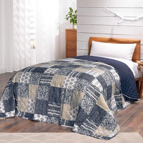 Patchwork Bedspread Vintage Design Double Bed Patchwork Bedspread 220 x 240 cm