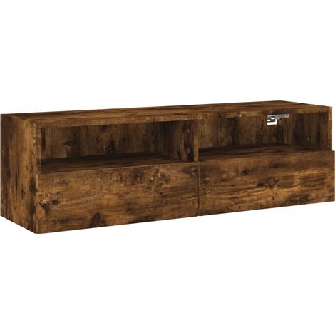Meuble TV Banc TV Armoire TV mural chêne fumé 100x30x30 cm bois d'ingénierie (1/5)