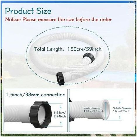 Set bestehend aus 2 Schläuchen und 2 Adaptern für den Intex 29060E Poolfilter, 150 cm lang, 38 mm Durchmesser (1/5)