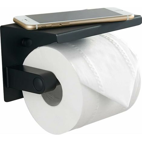 Porte-papier toilette noir, porte-rouleau de papier toilette en acier inoxydable 304 avec étagère pour téléphone, support mural pour papier toilette pour salle de bain et cuisine (1/5)
